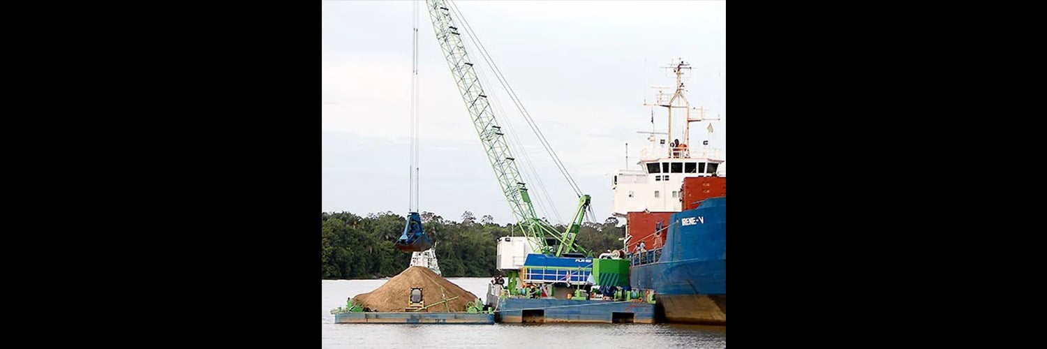 Dredging boat and platform.